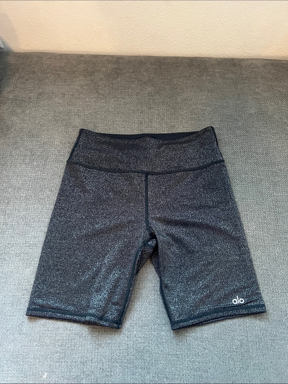 ALO Yoga Black Sparkle High-Rise Bike Shorts
